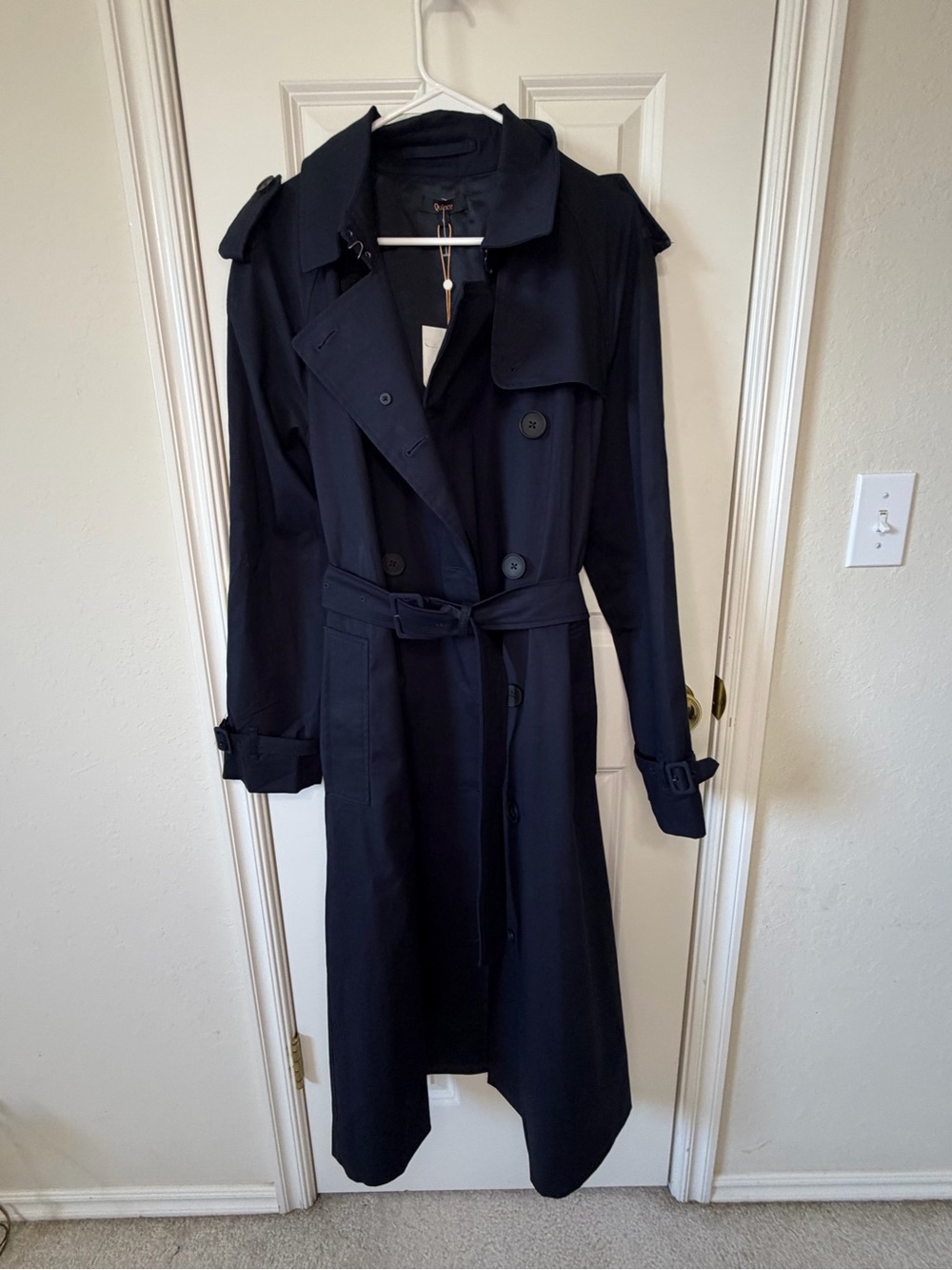 NWT Quince Comfort Stretch Long Trench Coat - Navy size large